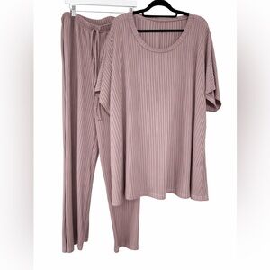 Women's Matching Ribbed Lounge Set in Mauve Size 3XL